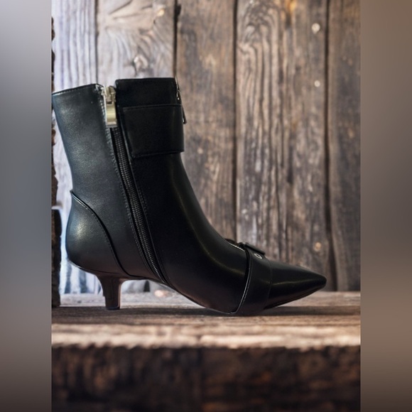 New Womens Pointed Toe Kitten Heels Ankle Booties  Zipper Closure Black Size 6 - Picture 6 of 14